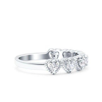 Half Eternity Ring Wedding Band Heart Round Pave Simulated CZ 925 Sterling Silver (4mm)